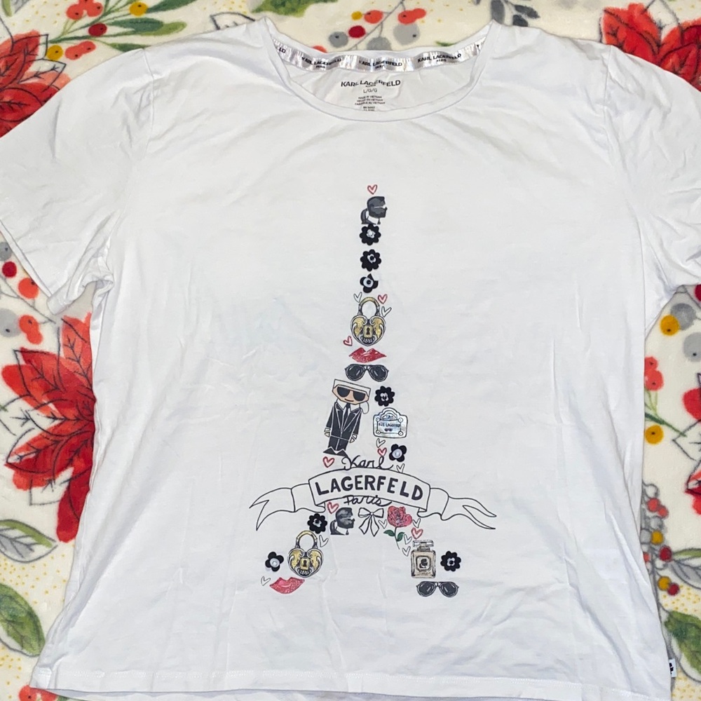 Karl Lagerfeld White Eiffel Tower Graphic Tee
